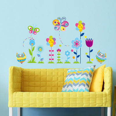 Colorful Owl Butterfly Flower Wall Decals
