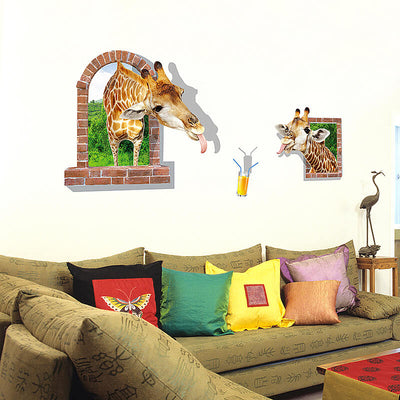 Funny-Giraffes-Sticker-DIY-3D-Window-View-Wall-Sticker-Decals-Lovely-Animal-Home-Decor-Living-Room