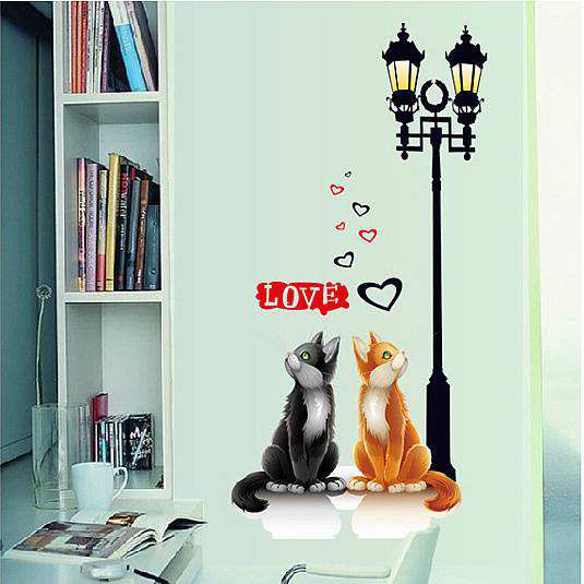 Love cat couple street lamp wall stickers