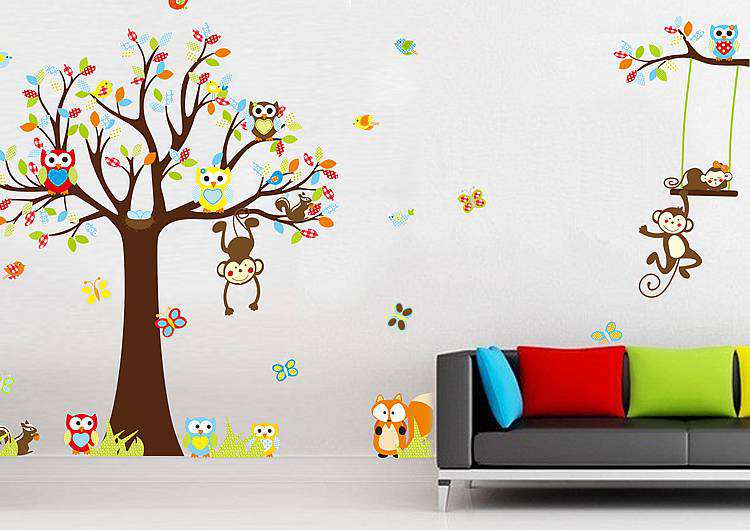 Tree owl monkey wall stickers