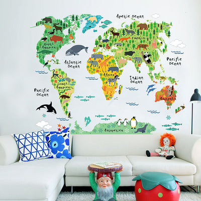 Animal Ocean World Map Wall Stickers