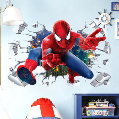 3D Spiderman Breaking Through Wall Sticker