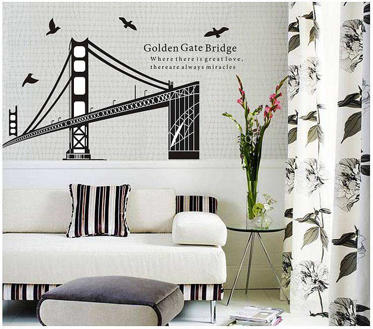 135-82cm-Golden-Gate-Bridge-pattern-wall-sticker-free-shipping-removable-vinyl-wall-Stickers