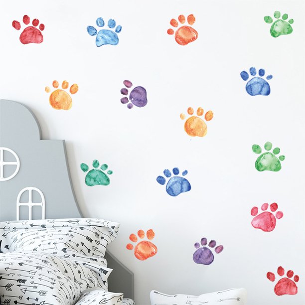 Colourful Paw Print Wall Stickers Decals