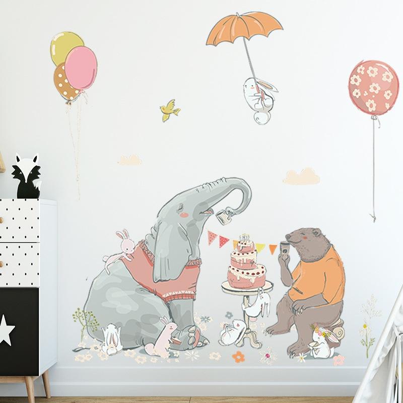 Umbrella Giraffe Elephant Cake Bear Wall Stickers