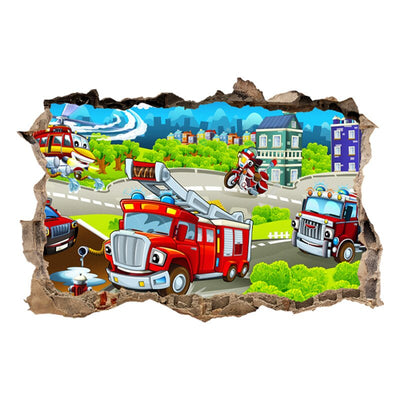 Cartoon Fire Fighting Truck Train Motorbike Wallpaper Home Decoration Wall Sticker For Bedroom Sofa Background Decor