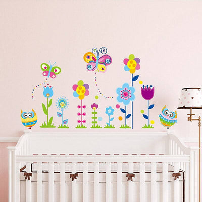 Colorful Owl Butterfly Flower Wall Sticker for kids