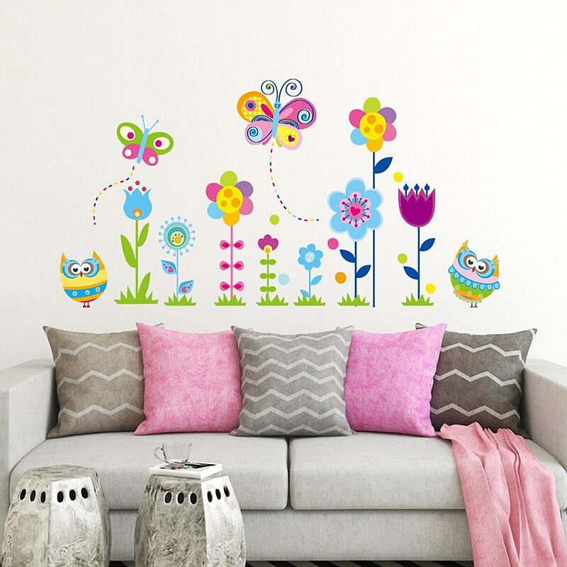 Colorful Owl Butterfly Flower Wall Stickers