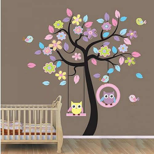 Colorful tree owl wall sticker decals