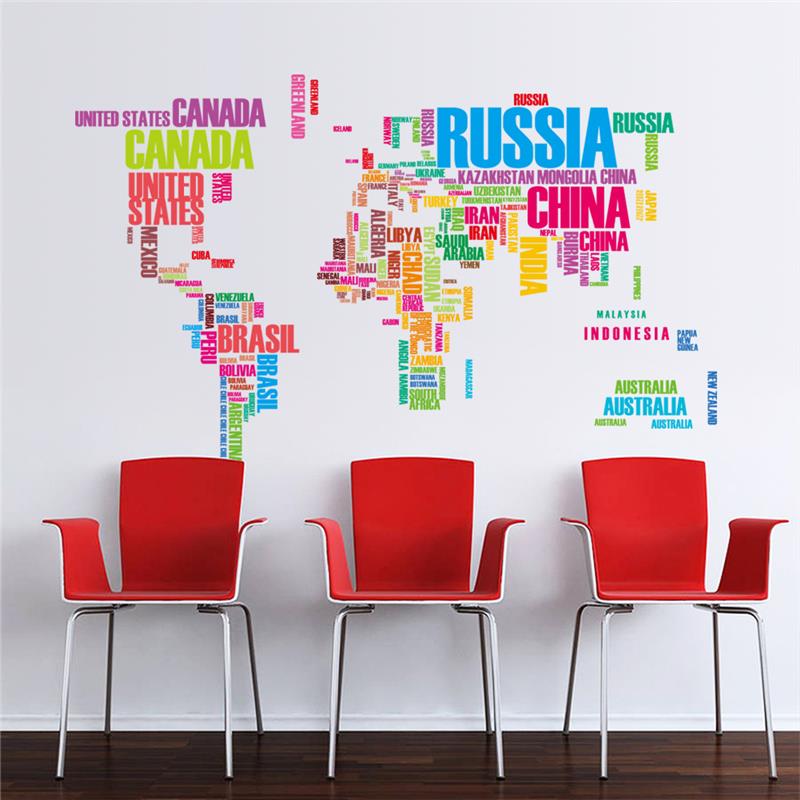 Colourful World Map Wall Stickers