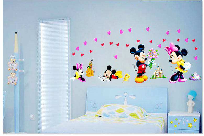 Cute-cartoon-mickey-minnie-children-room-decoration-wall-stickers-diy-poster-mirror-wallpaper-mural-art-viny