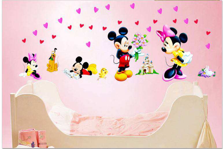 Cute cartoon-mickey-minnie-children-room-decoration-wall-stickers-diy-poster-mirror-wallpaper-mural-art-viny