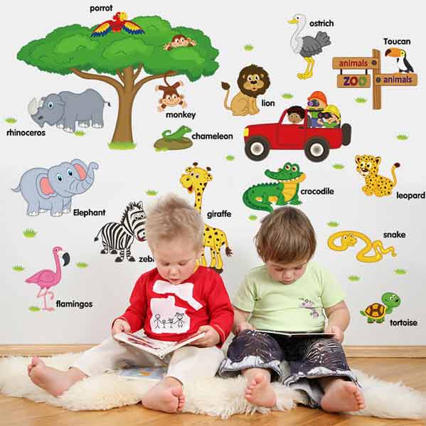 diy-removable-wall-stickers-home-decoration-cartoon-cute-animals-english-adesivo-de-paredes-kids-bedroom-home