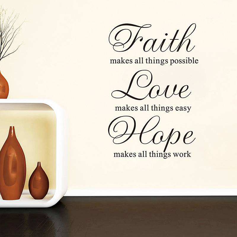 Faith Love Hope wall quote stickers decals