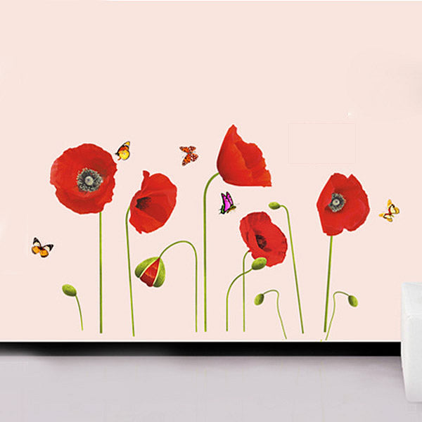 Red Poppy Flowers Wall Stickers