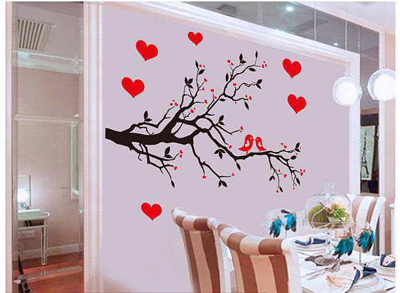 -Free-Shipping-Loving-Heart-Birds-Tree-Branch-Vinyl-Decal-PVC-Removable-Decor-for-living-rooms
