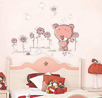 Free-Shipping-Pink-Teddy-Bear-Cartoon-DIY-Wall-Stickers-Kids-Baby-Room-Decoration-3D-Removable-Wall