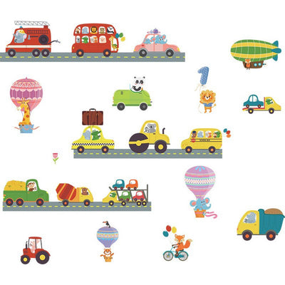 Animals Cars Wall Stickers Bus Station Decals