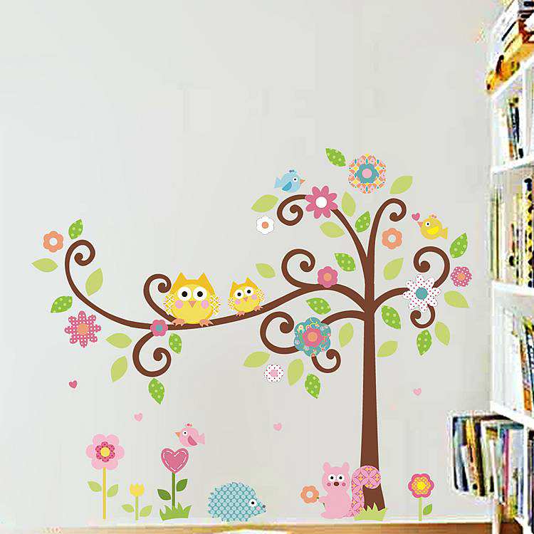 Kids room decor owl tree wall stickers