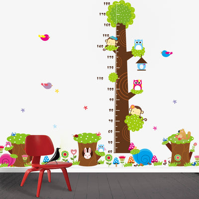 Cute Owl Tree Animals Height Chart Wall Stickers