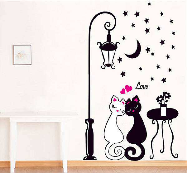 Love Couple Cats Moon Star Lamp wall Sticker 1