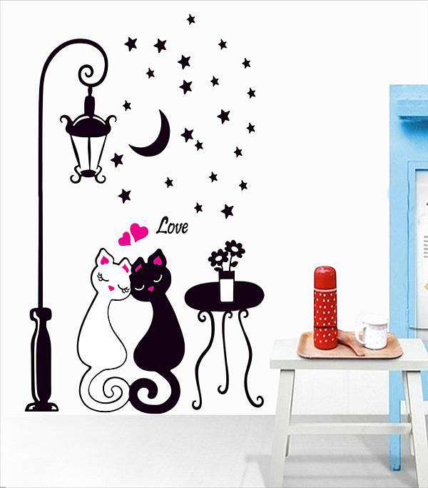 Love Couple Cats Moon Star Lamp wall Sticker 2