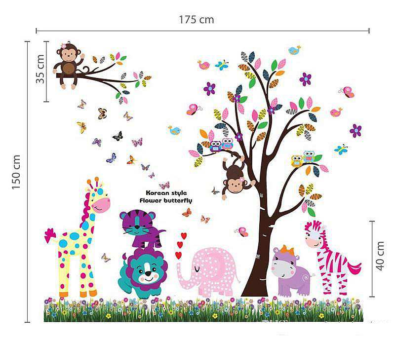 -New-removable-vinyl-wall-stickers-Colorful-tree-Monkey-grass-home-decor-Giant-wall-decals-for