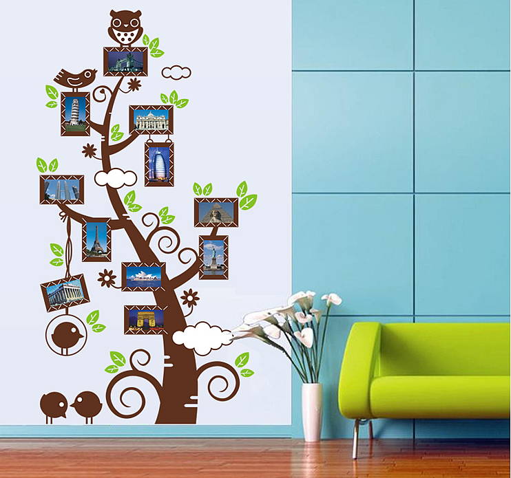 Owl Photo Frame Tree vinyl wall stickers