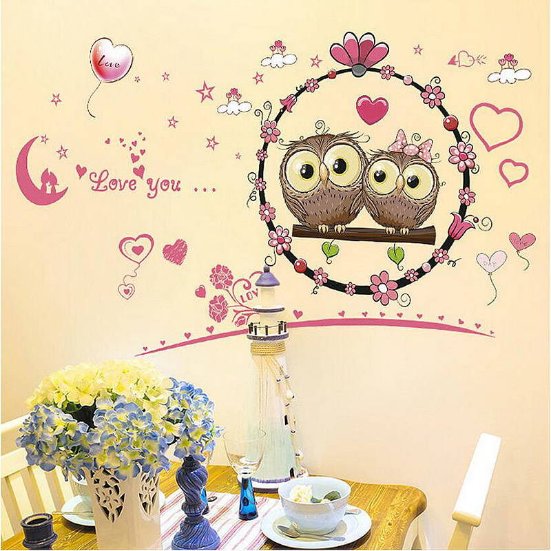Cute owl couple wall sticker for childrens room