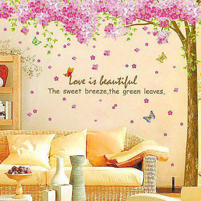Pink cherry blossom tree wall art wall decal home decor wallpaper