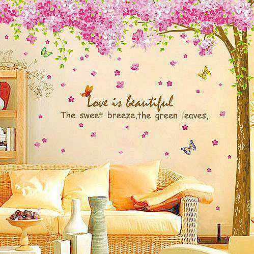 Pink cherry blossom tree wall art wall decal home decor wallpaper