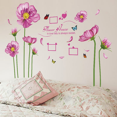 Pink flowers photo frame decal