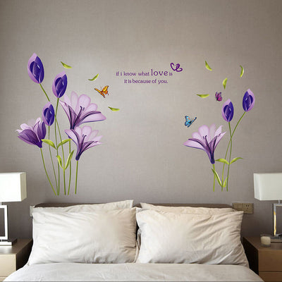 Purple flower tree wall stickers