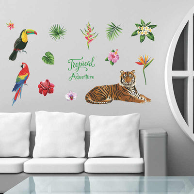 Sk7172 Tropical Jungle Wind Tiger With Parrot Lan Meng Wall Stickers Bedroom Cabinet Living Room Entrance.jpg Q50