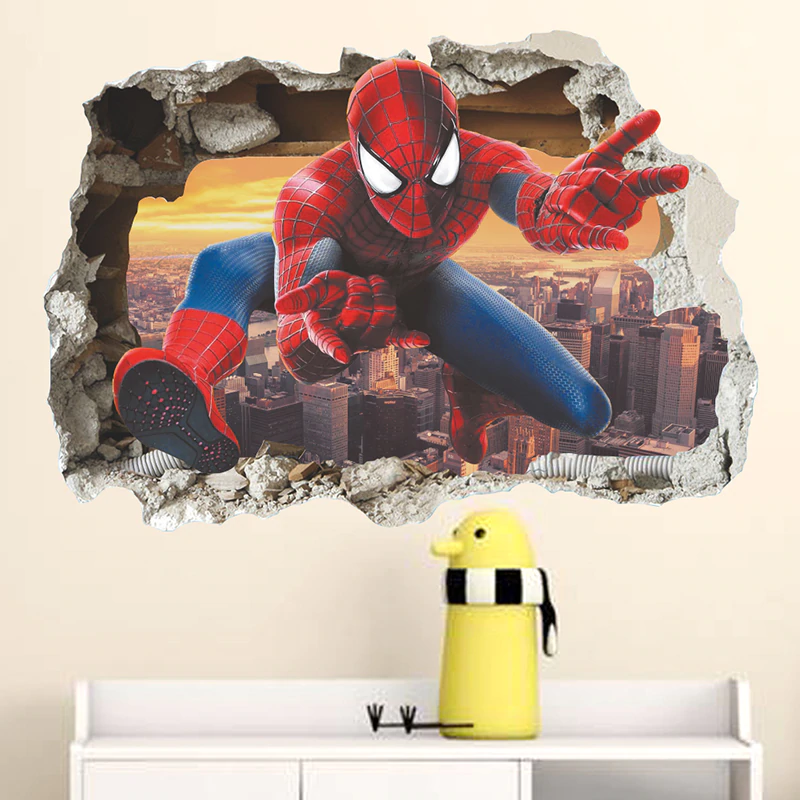 Spiderman 3D effect wall stickers for childrens bedroom