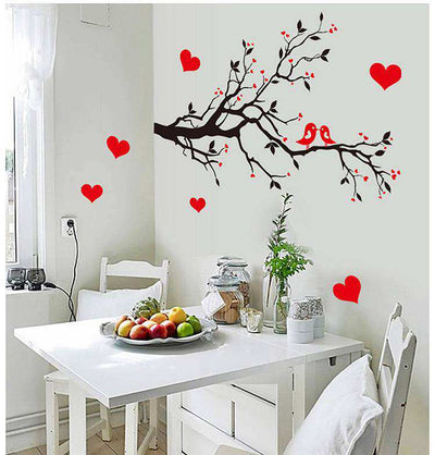 Tree branches birds with hearts wall stickers