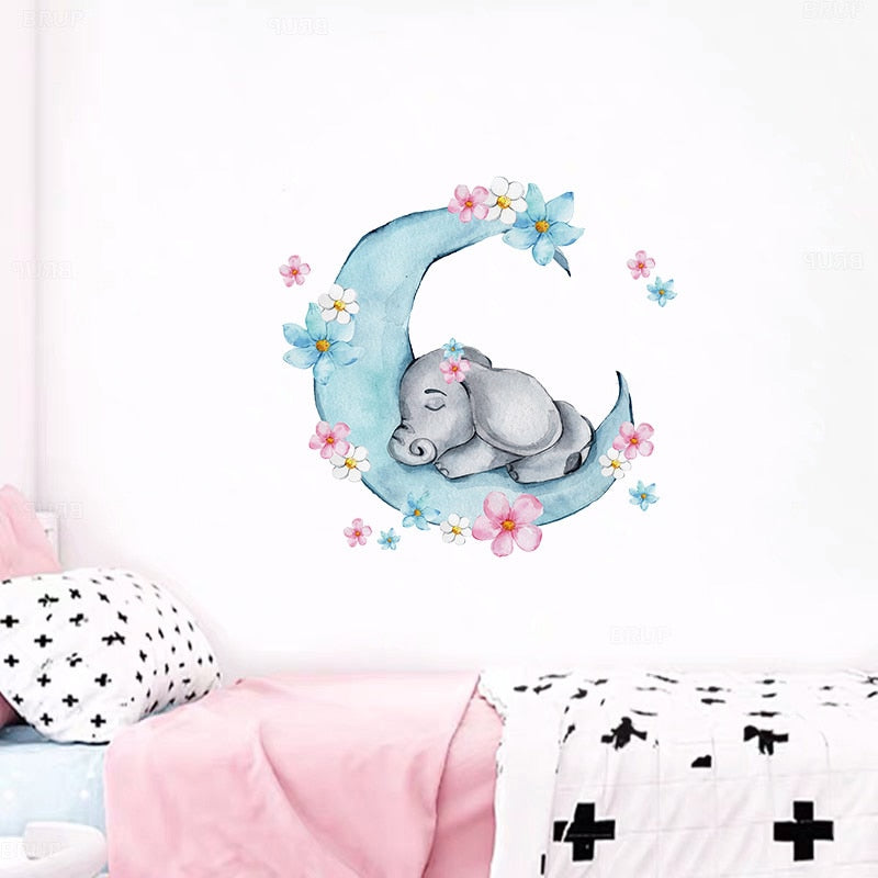 Baby Elephant on the Moon Wall Stickers