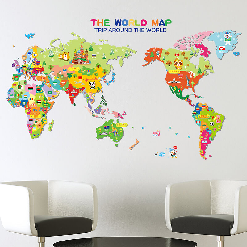 World map wall stickers for kids