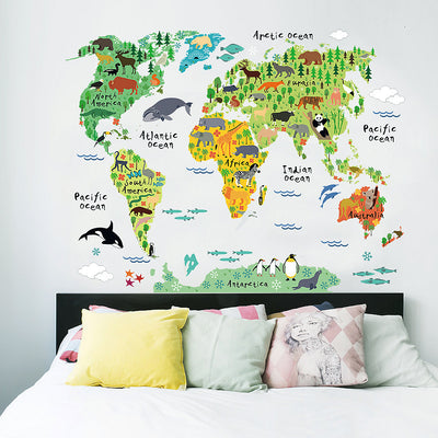 Animal Ocean World Map Wall Stickers