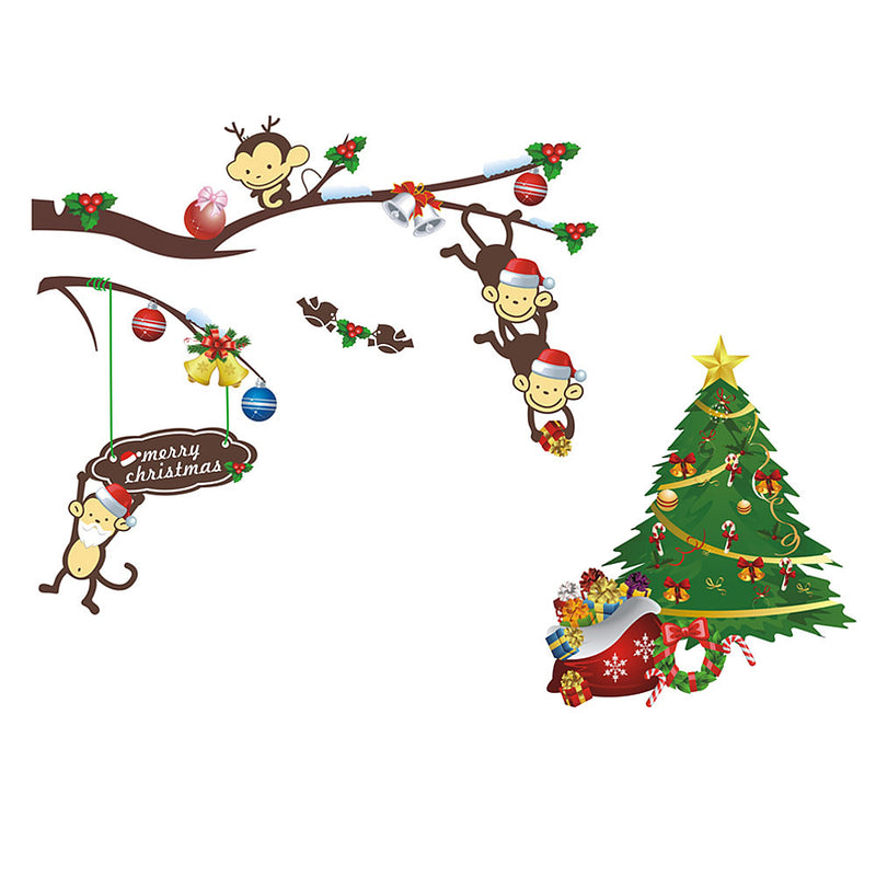 Cute Monkey Christmas Tree Wall Sticker