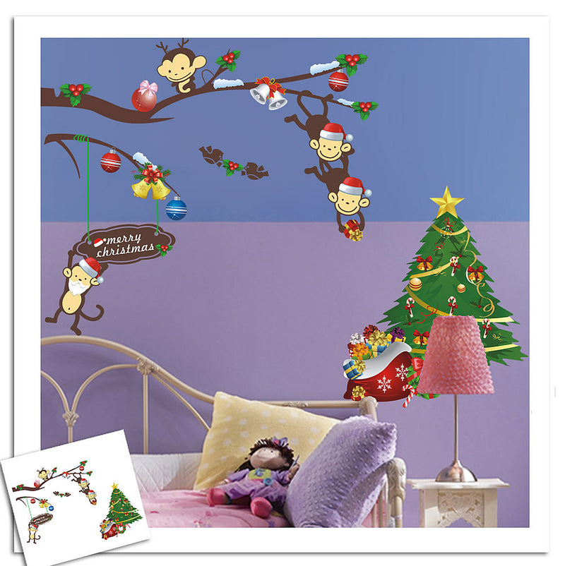 Cute Monkey Christmas Tree Wall Sticker