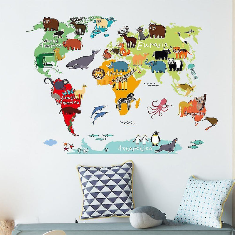 Colourful Animals World Map Wallstickers