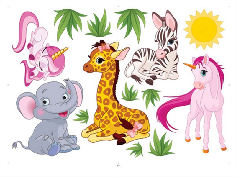unicorn and jungle animals stickers